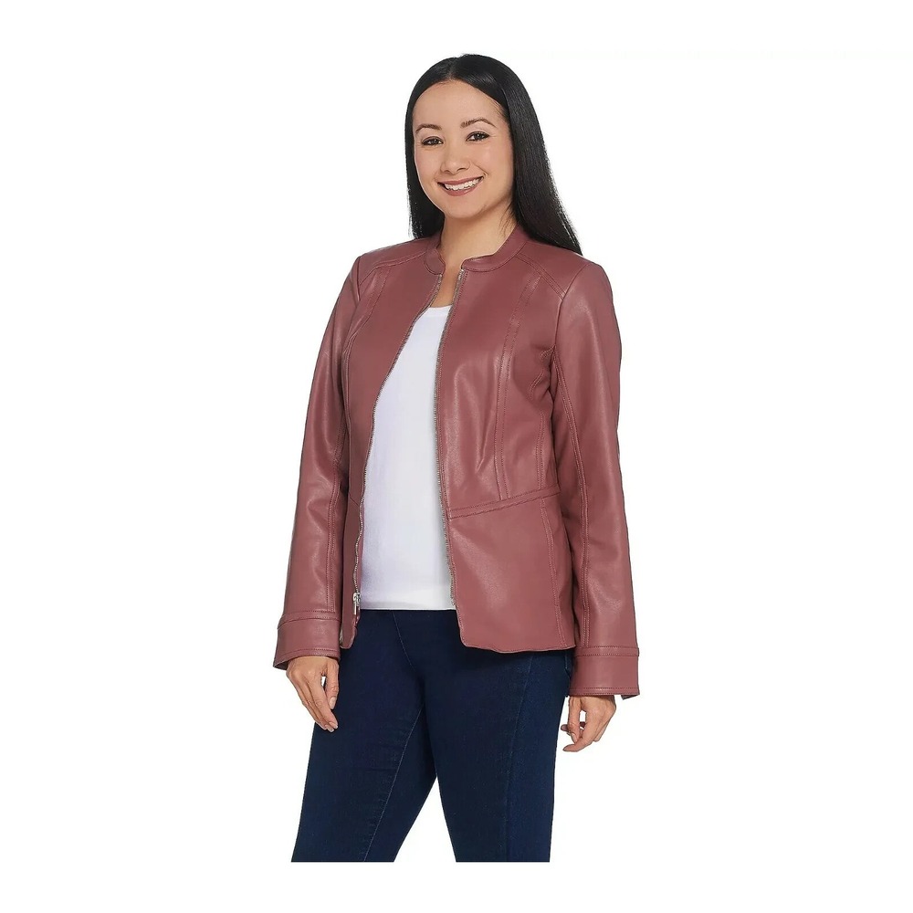NWT Studio by Denim & Co. Full Zip Faux Leather Jacket Size 3XL Rose Brown